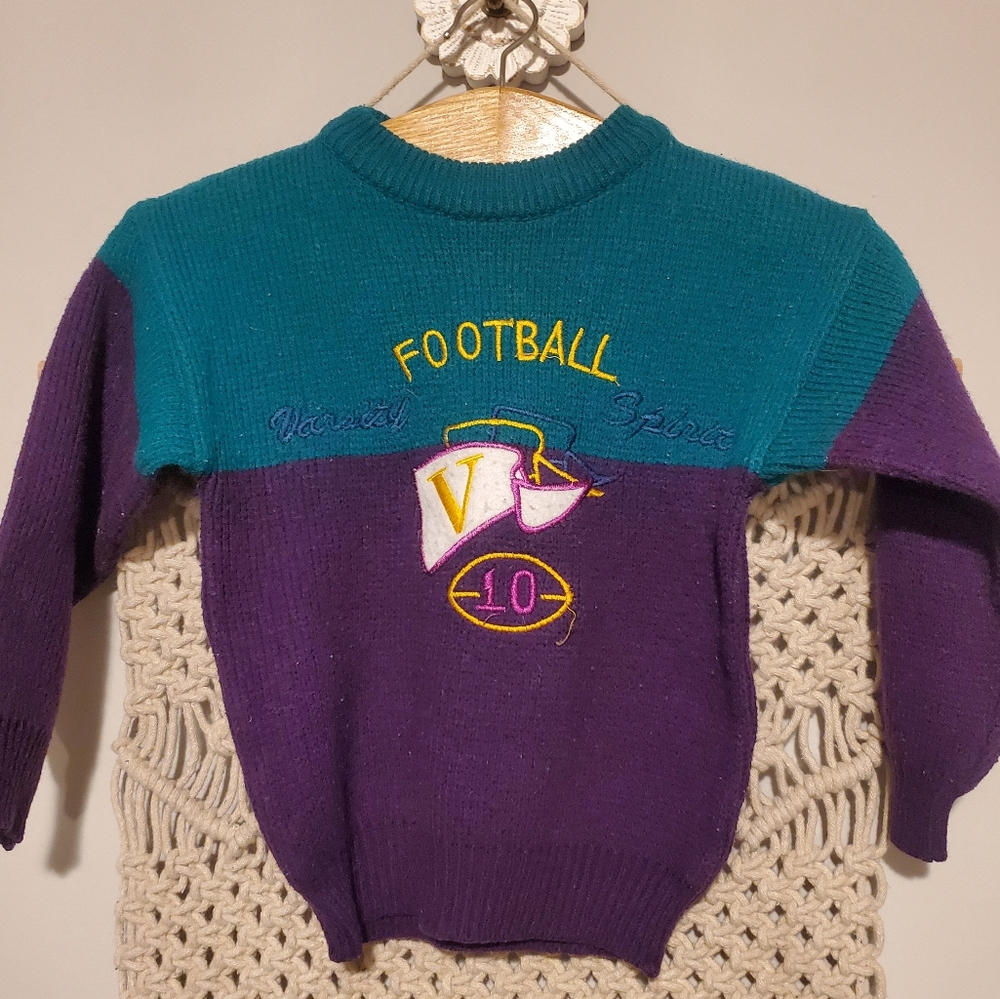 Vintage Electric Kids Varsity Sport Football Sweater size 6 Purple and Teal